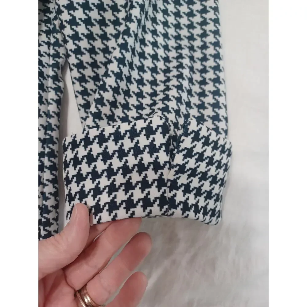 Dressbarn VTG Women's Blk Wht Houndstooth Check Blazer Sz L 3/4 Sleeve USA*READ